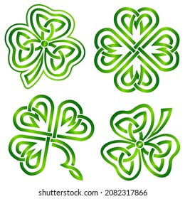 Green Celtic knot triskele clovers set
