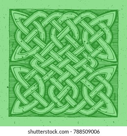 Green celtic knots pattern in ink hand drawn style. 