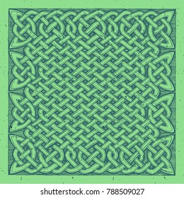 green celtic knots pattern in ink hand drawn style. 