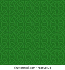 Green Celtic knots seamless pattern in ink hand drawn style. 