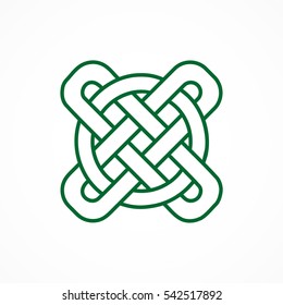 Green Celtic line knot on the white background for design.  Flat Vector isolated Illustration 