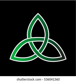 Green Celtic Trinity Knot on the black background for design. Vector illustration.