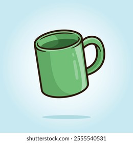 Green ceramic mug. kitchen set vector cartoon illustration