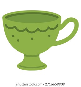 Taza de té de cerámica verde Bebida de color plano Ilustración vectorial Plantilla Diseño