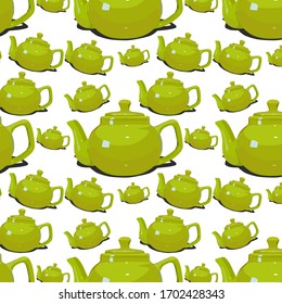 Grüne Keramik-Teekanne zum Brauen von Tee. Teebeutel. Süßspeisen für Wasser. Grünes Teekonzept