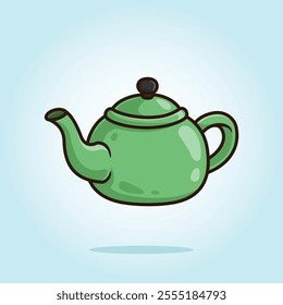 green ceramic teapot. kitchen set vector cartoon illustration