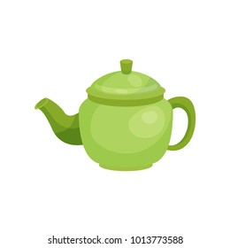 Green ceramic teapot, kitchenware vector Ilustration