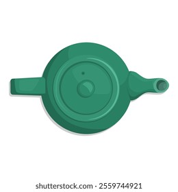 Green ceramic teapot top view, kitchen utensils concept, isolated