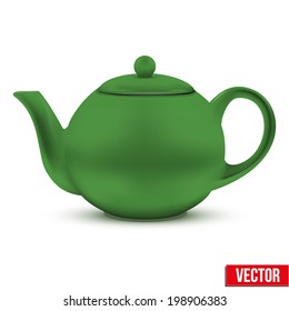 Green ceramic teapot. Vector illustration. Isolated of background.