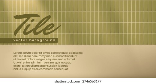 Green ceramic tile background with light effect. Realistic abstract vector wall texture illustration for banner, presentation, branding