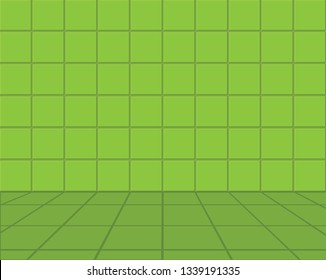 Green ceramic tile wall and floor. 3D illustration