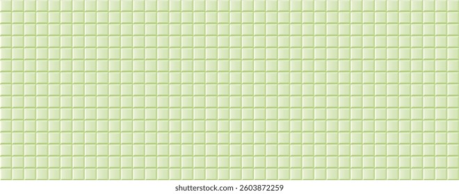 Green ceramic tiles on the wall. Interior of kitchen, bathroom or toilet. Floor glossy floor covering made of squares. Vector backdrop