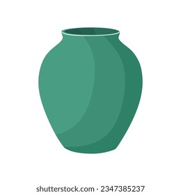 Green ceramic vase in flat style isolated on white background. Modern vase for interior, decoration house or office. Vector illustration