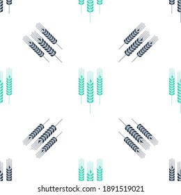 Green Cereals icon with rice, wheat, corn, oats, rye, barley icon isolated seamless pattern on white background. Ears of wheat bread symbols. Agriculture wheat. Vector.