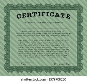 Green Certificate of achievement. With background. Customizable, Easy to edit and change colors. Money Pattern design. 