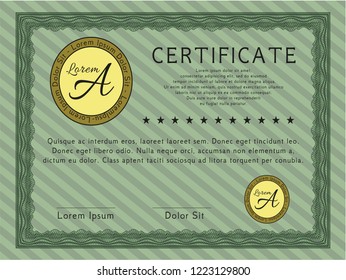 Green Certificate of achievement. With background. Vector illustration. Retro design. 