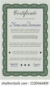 Green Certificate of achievement. With complex background. Beauty design. Vector illustration. 