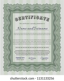 Green Certificate of achievement. Complex background. Detailed. Lovely design. 