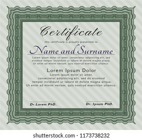Green Certificate of achievement. With complex background. Detailed. Nice design. 