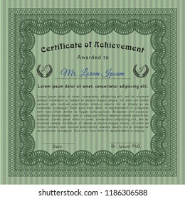 Green Certificate of achievement. With complex background. Excellent design. Vector illustration. 