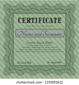 Green Certificate of achievement. With complex background. Detailed. Lovely design. 