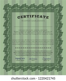 Green Certificate of achievement. With complex background. Vector illustration. Sophisticated design. 