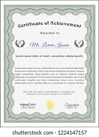 Green Certificate of achievement. With complex background. Customizable, Easy to edit and change colors. Money design. 