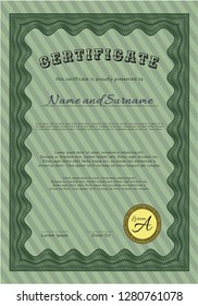 Green Certificate of achievement. With complex background. Nice design. Customizable, Easy to edit and change colors. 