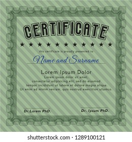 Green Certificate of achievement. With complex background. Lovely design. Detailed. 