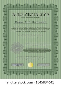 Green Certificate of achievement. Complex background. Sophisticated design. Vector illustration. 
