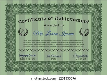 Green Certificate of achievement. With complex linear background. Money design. Customizable, Easy to edit and change colors. 