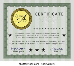Green Certificate of achievement. With complex linear background. Modern design. Detailed. 