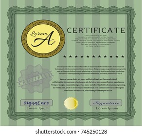 Green Certificate of achievement. With complex linear background. Cordial design. Customizable, Easy to edit and change colors. 