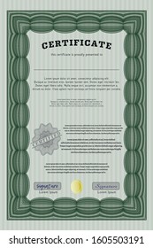 Green Certificate of achievement. Cordial design. Vector illustration. With complex background. 