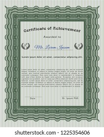 Green Certificate of achievement. Customizable, Easy to edit and change colors. With complex background. Retro design. 