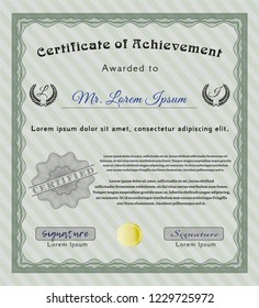 Green Certificate of achievement. Customizable, Easy to edit and change colors. Easy to print. Money design. 