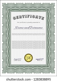 Green Certificate of achievement. Customizable, Easy to edit and change colors. Printer friendly. Retro design. 