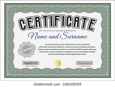 Green Certificate of achievement. Customizable, Easy to edit and change colors. Easy to print. Cordial design. 