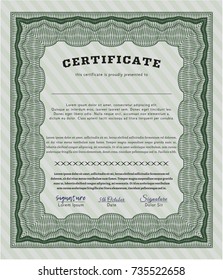 Green Certificate of achievement. Customizable, Easy to edit and change colors. With guilloche pattern and background. Elegant design. 