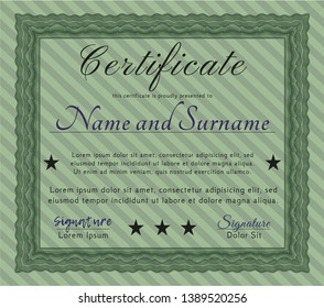 Green Certificate of achievement. Detailed. With complex linear background. Modern design. 