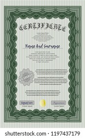 Green Certificate of achievement. Easy to print. Nice design. Customizable, Easy to edit and change colors. 