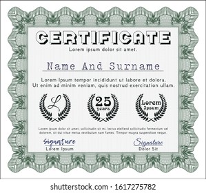 Green Certificate of achievement. Easy to print. Detailed. Elegant design. 
