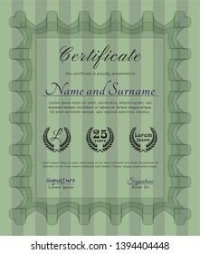 Green Certificate of achievement. Elegant design. With guilloche pattern and background. Customizable, Easy to edit and change colors. 
