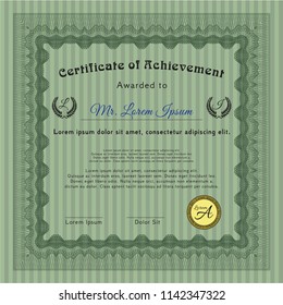 Green Certificate of achievement. Excellent design. Detailed. With background. 