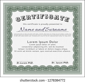 Green Certificate of achievement. Excellent design. With linear background. Detailed. 