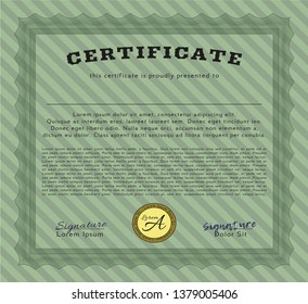 Green Certificate of achievement. Good design. Customizable, Easy to edit and change colors. Complex background. 