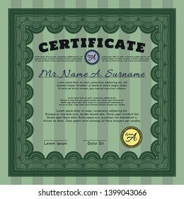 Green Certificate of achievement. With great quality guilloche pattern. Artistry design. Customizable, Easy to edit and change colors. 