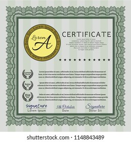 Green Certificate of achievement. With guilloche pattern. Vector illustration. Good design. 