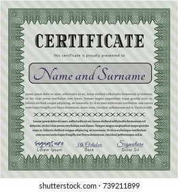 Green Certificate of achievement. With guilloche pattern. Lovely design. Customizable, Easy to edit and change colors. 