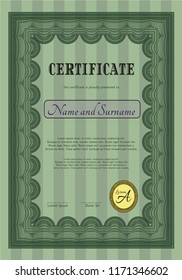 Green Certificate of achievement. With linear background. Beauty design. Vector illustration. 